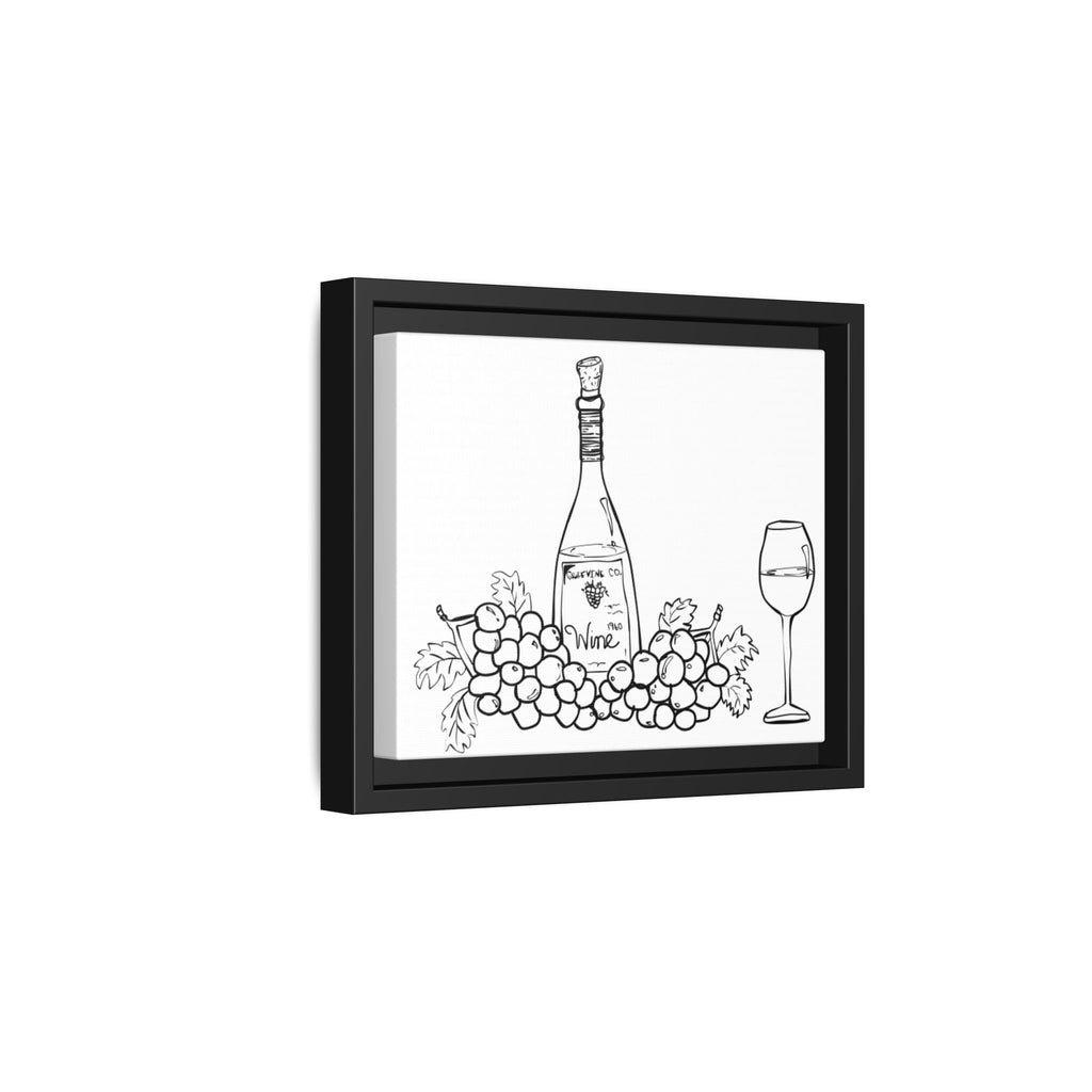 Wine Bottle & Grapes Framed Canvas Art — Minimalist Kitchen Wall Decor
