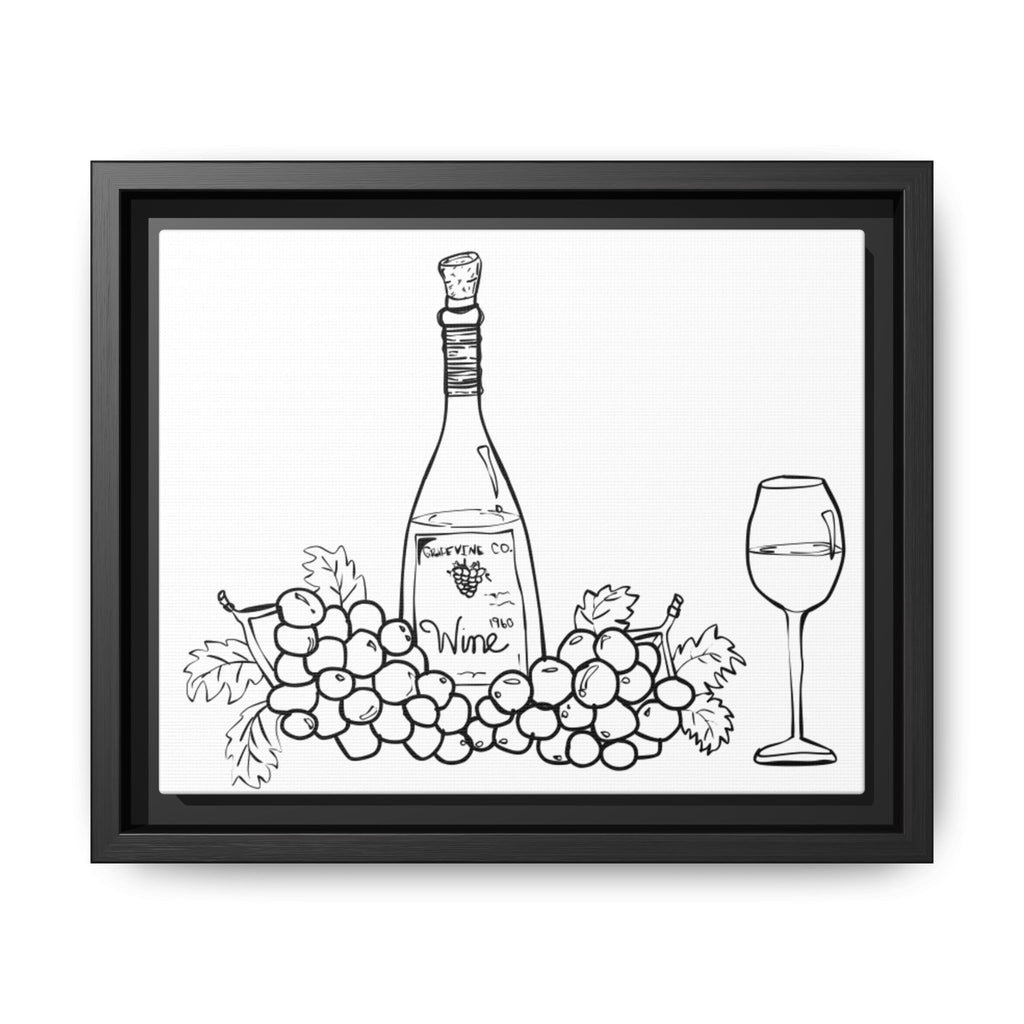Wine Bottle & Grapes Framed Canvas Art — Minimalist Kitchen Wall Decor