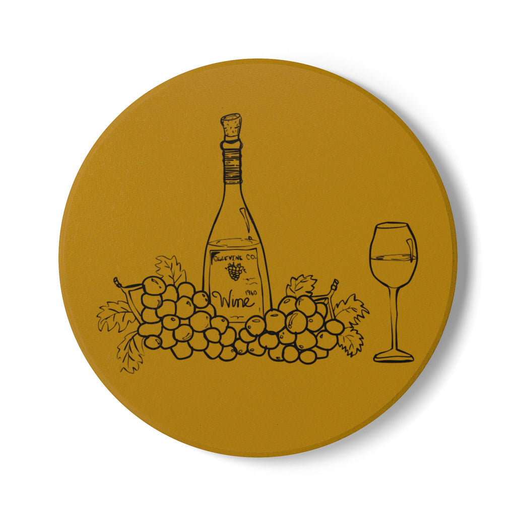 Wine Bottle & Grapes Ceramic Coaster — Vintage Vineyard Drink Coaster
