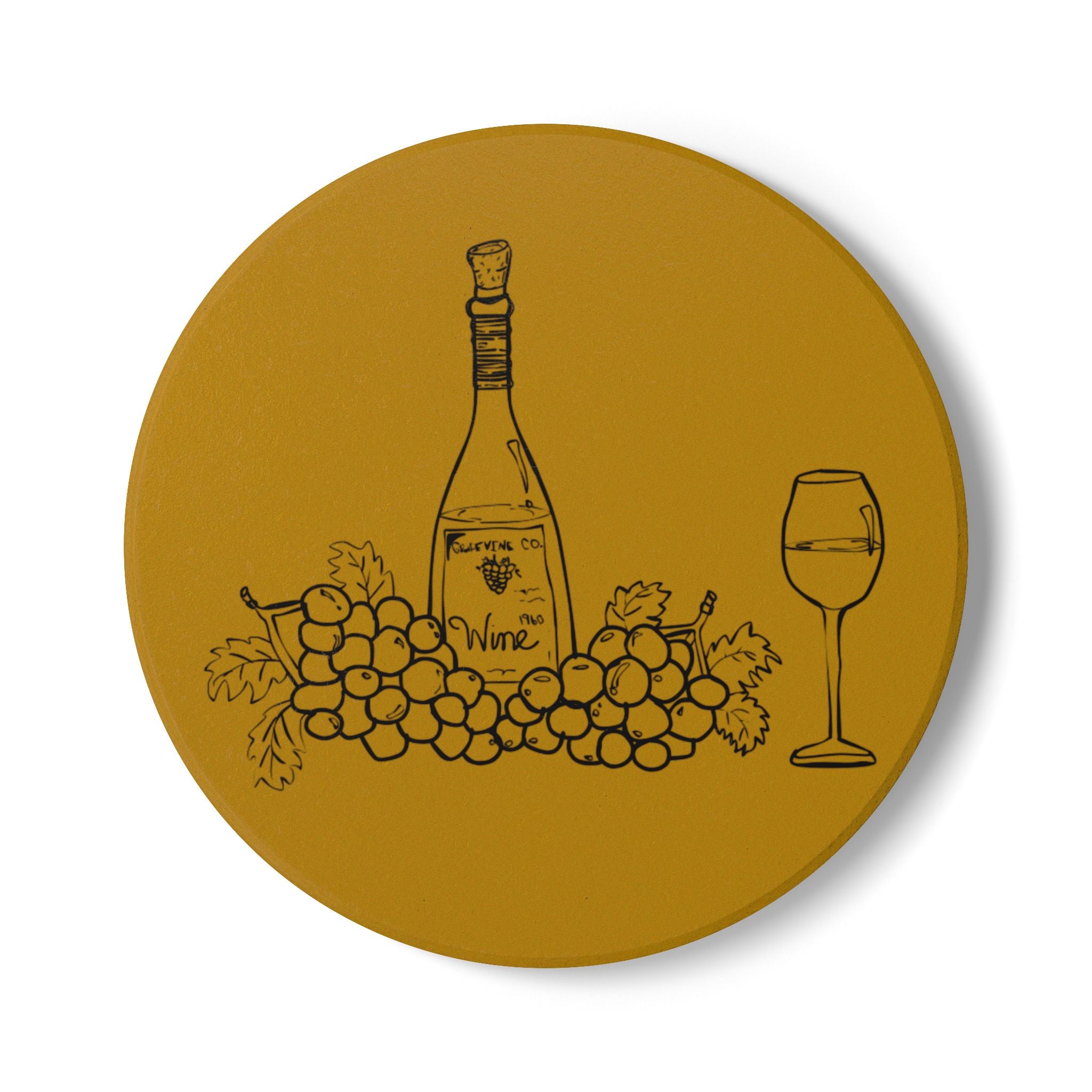 Wine Bottle & Grapes Ceramic Coaster — Vintage Vineyard Drink Coaster