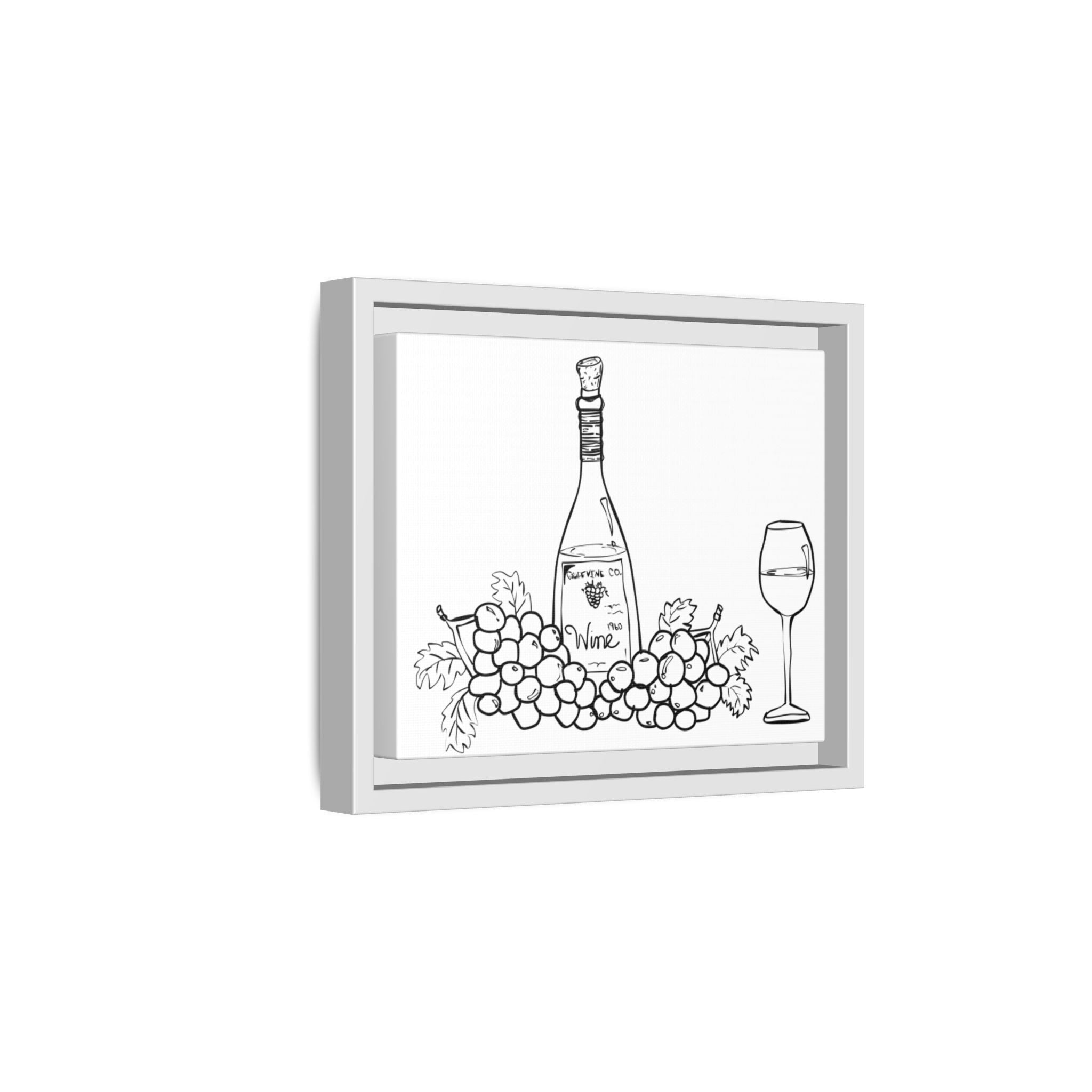 Wine Bottle & Grapes Framed Canvas Art — Minimalist Kitchen Wall Decor
