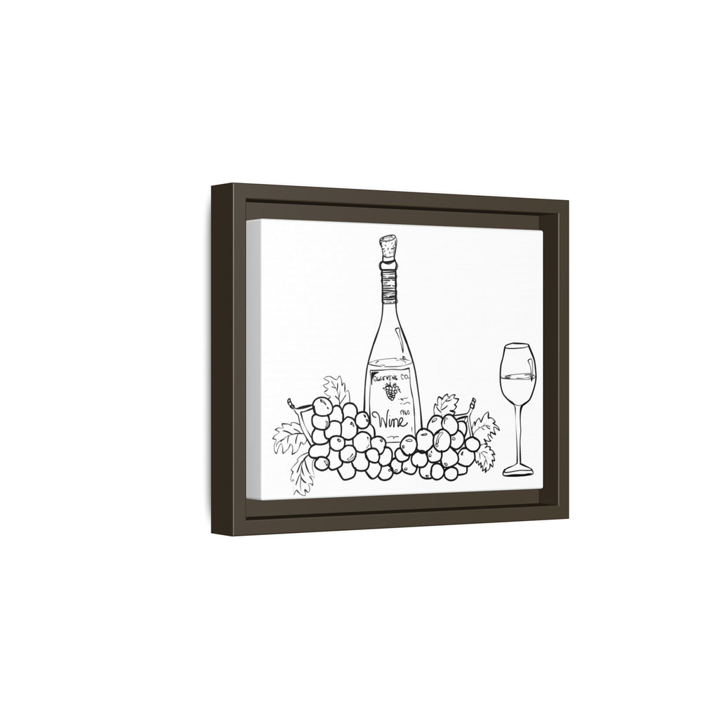 Wine Bottle & Grapes Framed Canvas Art — Minimalist Kitchen Wall Decor