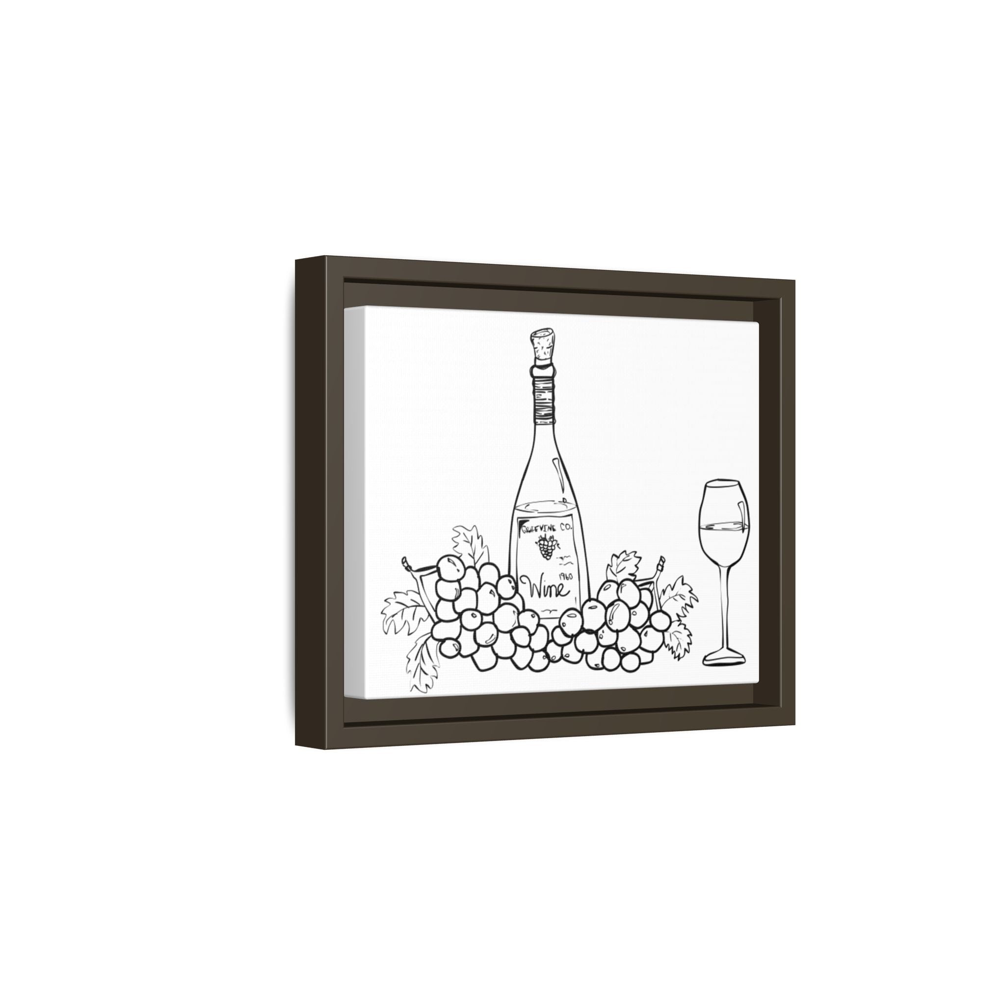 Wine Bottle & Grapes Framed Canvas Art — Minimalist Kitchen Wall Decor