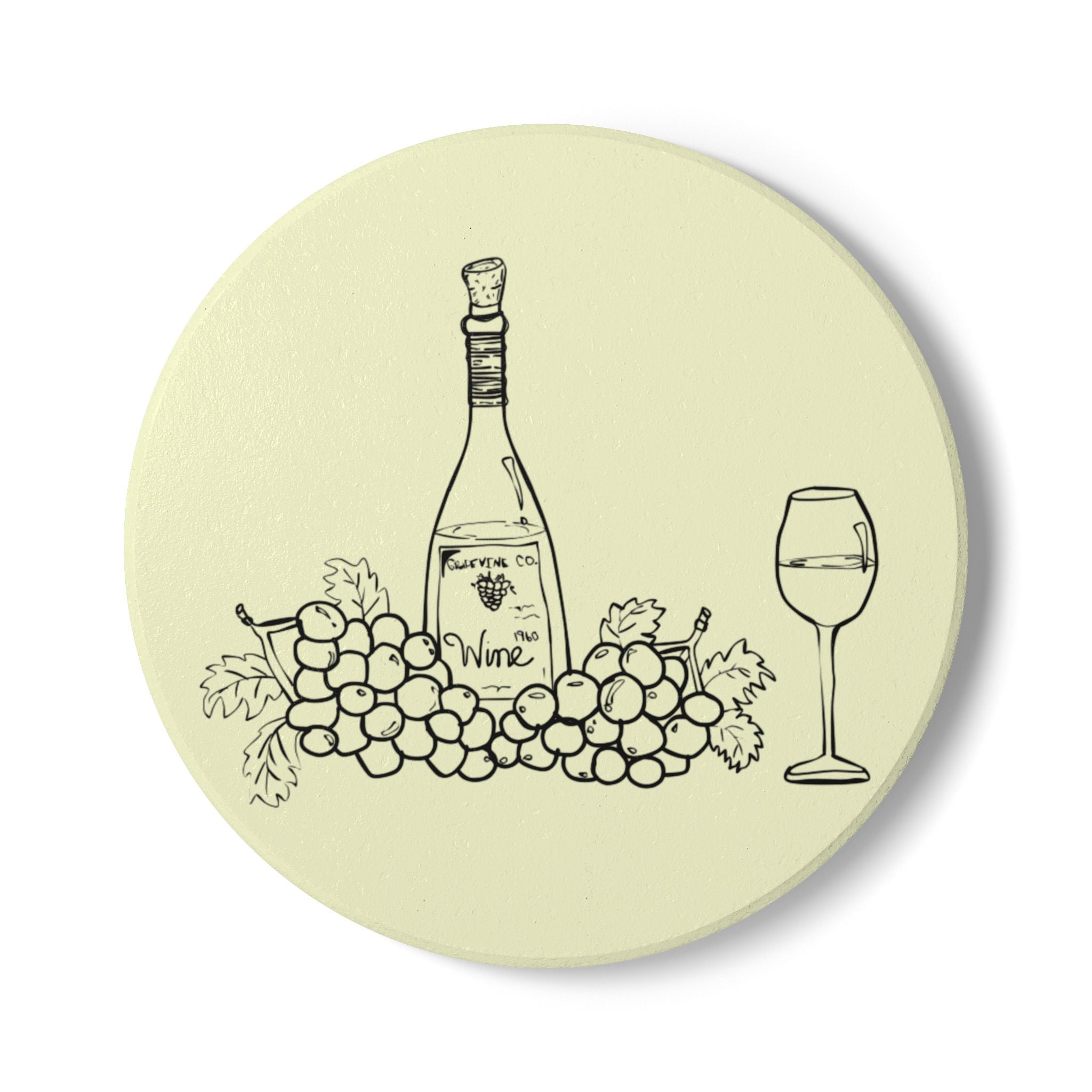 Wine Bottle & Grapes Ceramic Coaster – Rustic Vineyard Drink Coaster