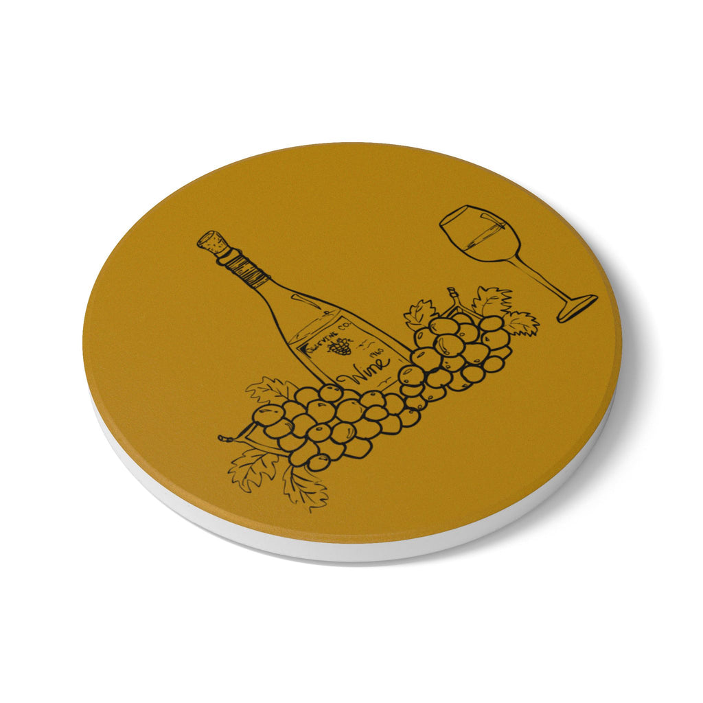 Wine Bottle & Grapes Ceramic Coaster — Vintage Vineyard Drink Coaster