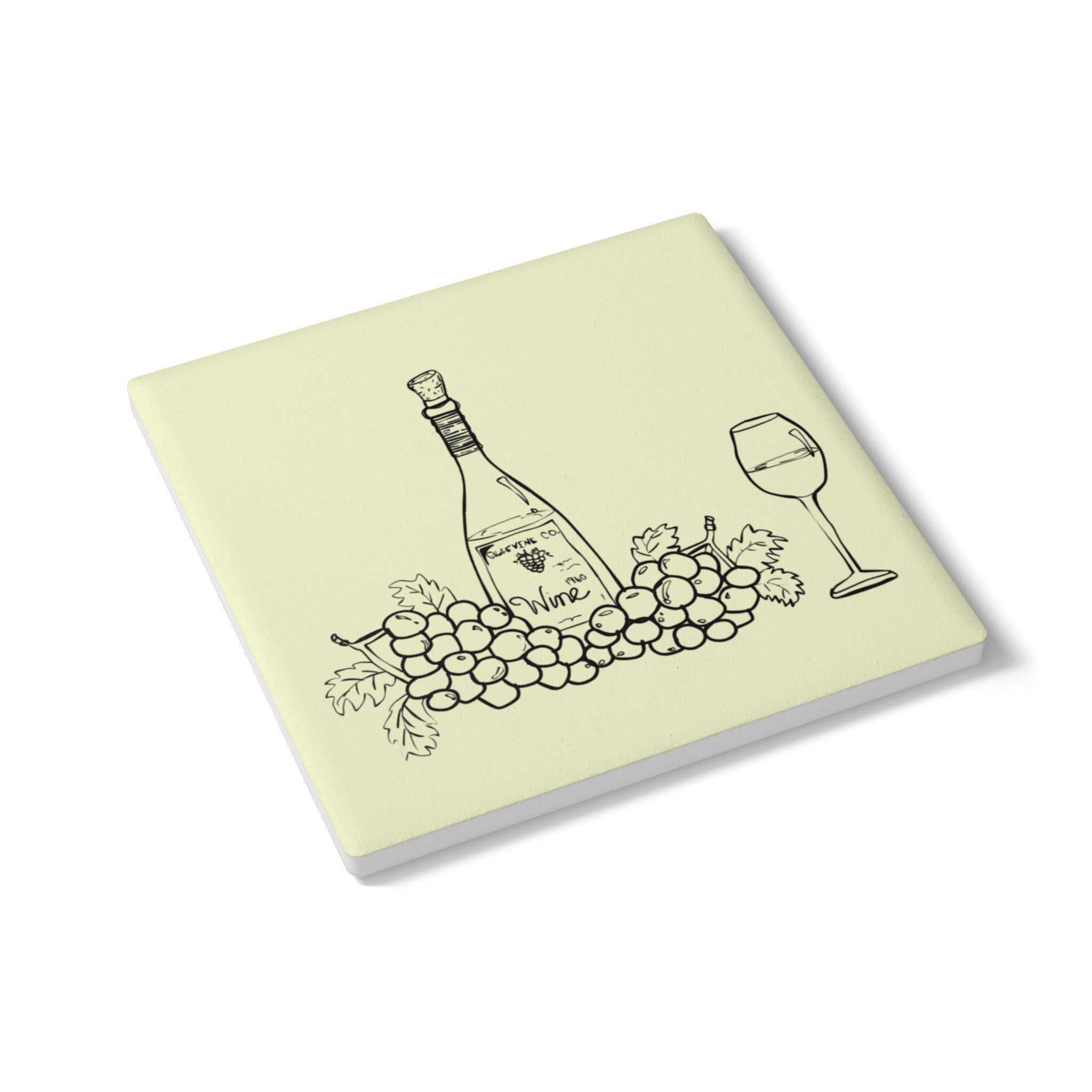 Wine Bottle & Grapes Ceramic Coaster – Rustic Vineyard Drink Coaster