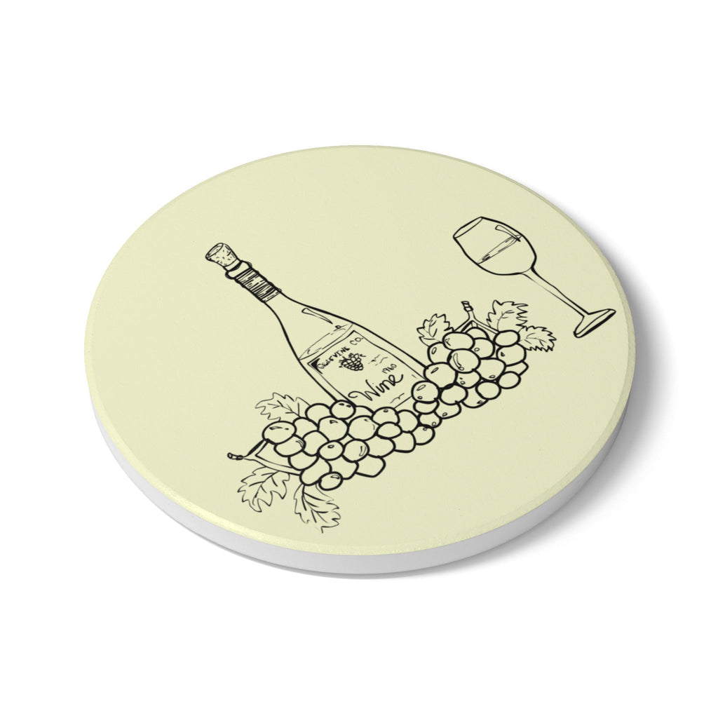Wine Bottle & Grapes Ceramic Coaster – Rustic Vineyard Drink Coaster