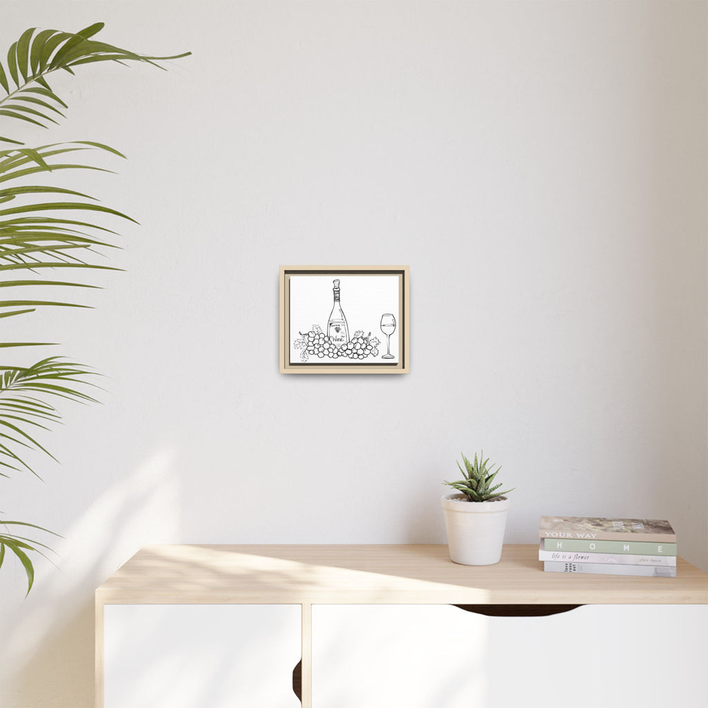Wine Bottle & Grapes Framed Canvas Art — Minimalist Kitchen Wall Decor