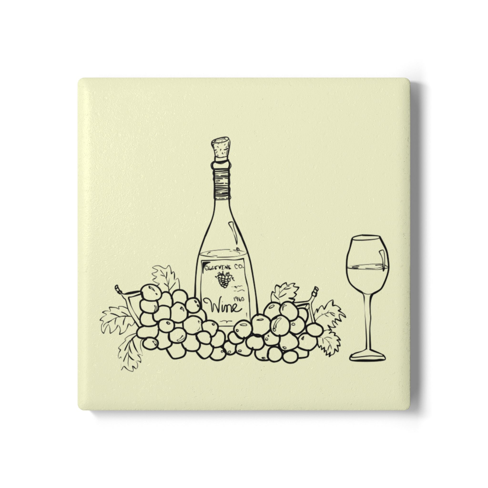 Wine Bottle & Grapes Ceramic Coaster – Rustic Vineyard Drink Coaster