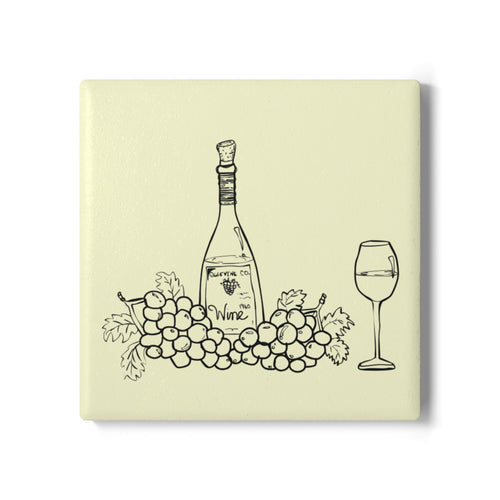 Wine Bottle & Grapes Ceramic Coaster – Rustic Vineyard Drink Coaster