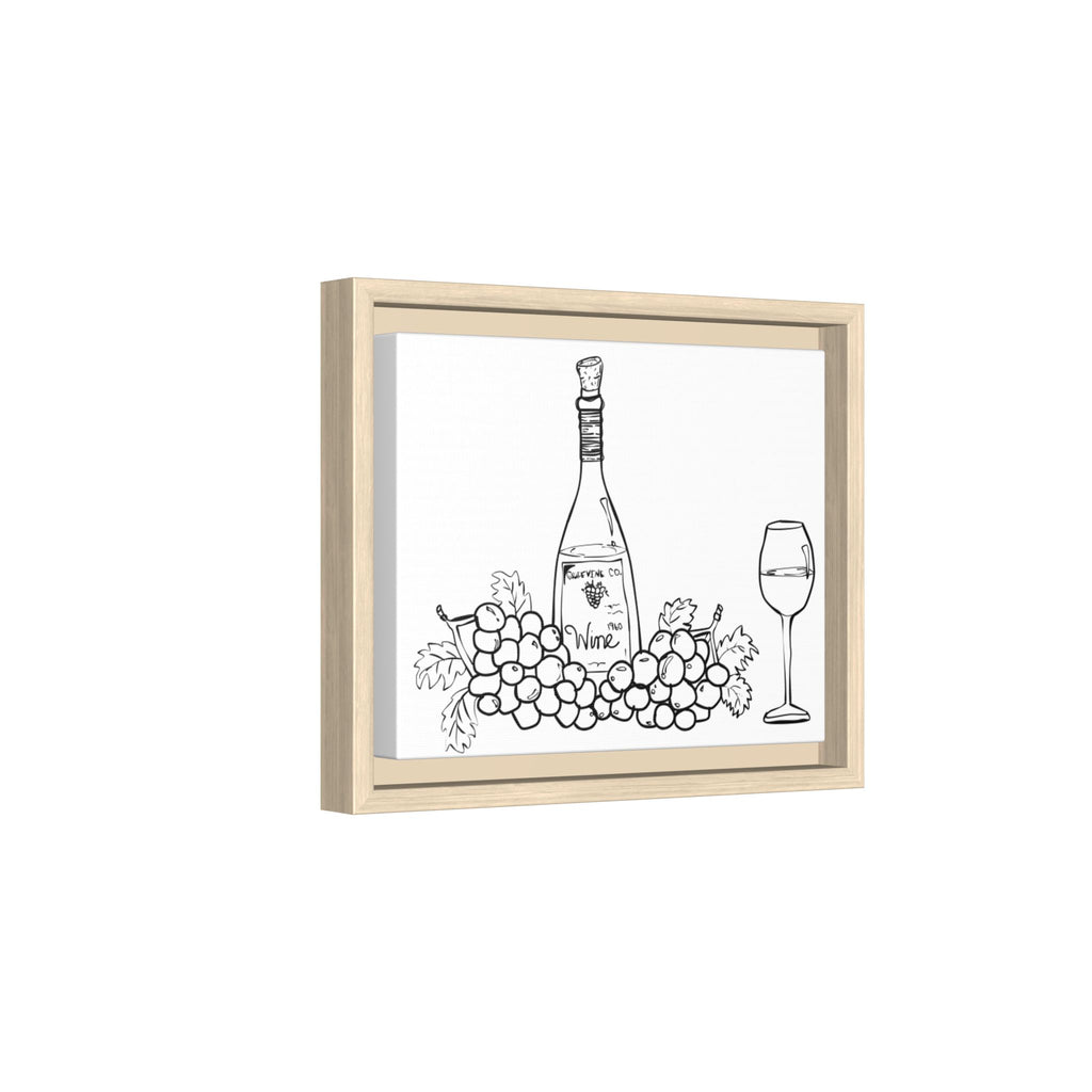 Wine Bottle & Grapes Framed Canvas Art — Minimalist Kitchen Wall Decor