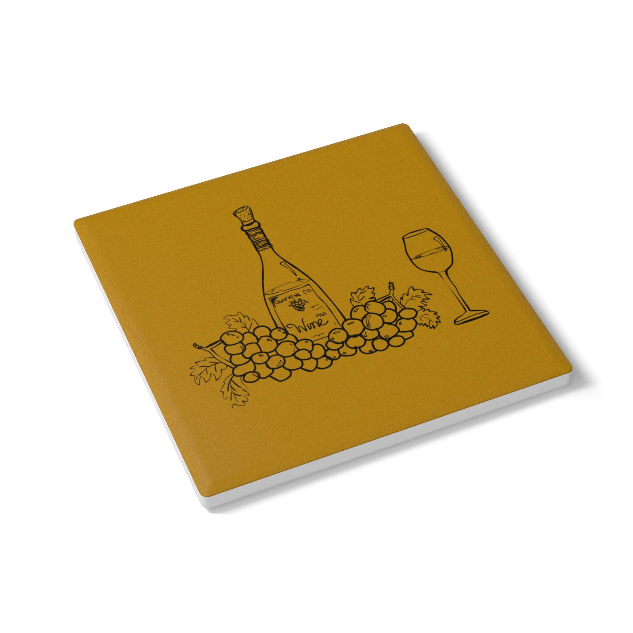 Wine Bottle & Grapes Ceramic Coaster — Vintage Vineyard Drink Coaster